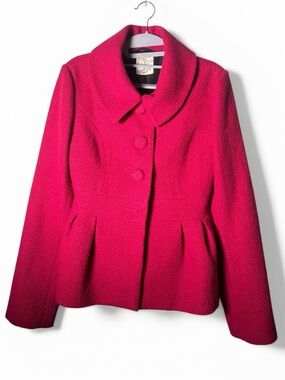 Tulle Vibrant Pink Peplum Pea Coat
